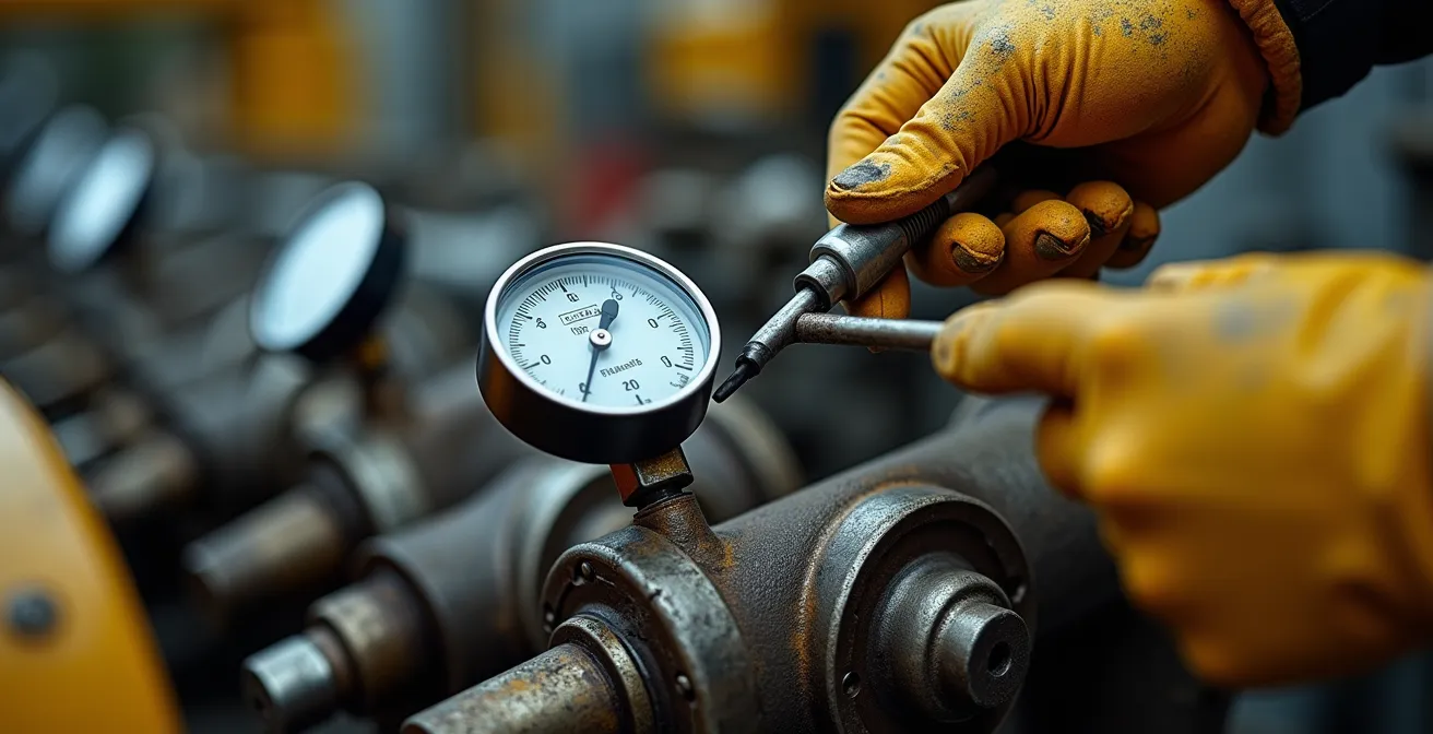 Contrôleur VGP inspectant le système hydraulique d'une pelle mécanique