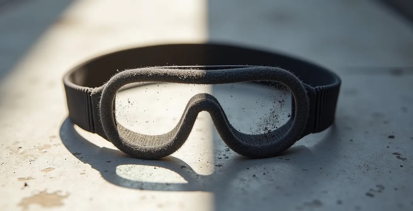 Comparaison visuelle entre un bandeau élastique neuf et un bandeau dégradé de lunettes-masques