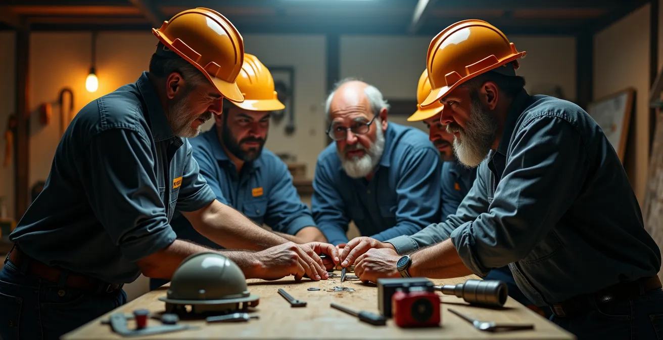 Équipe multigénérationnelle en formation sur l'utilisation d'un exosquelette