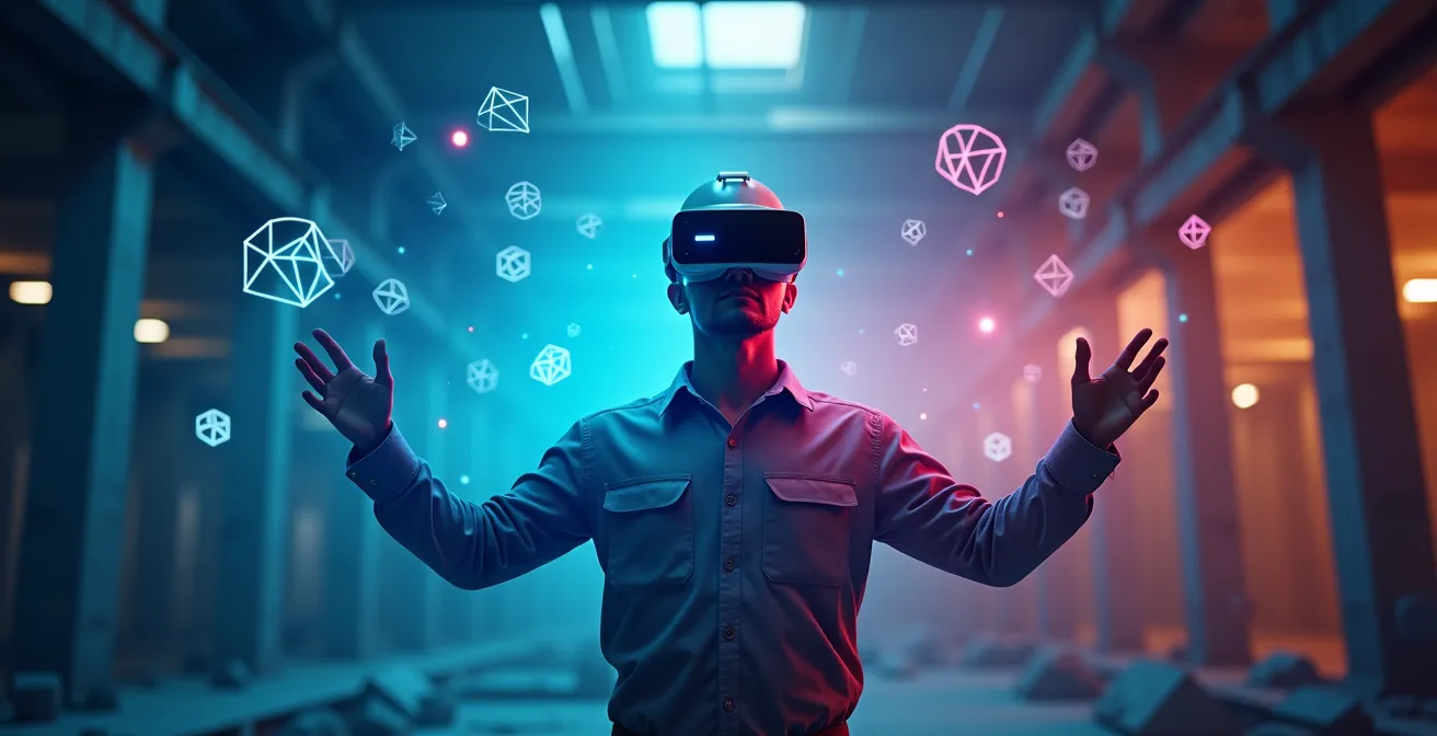 Ouvrier utilisant un casque de réalité virtuelle pour une formation sécurité immersive