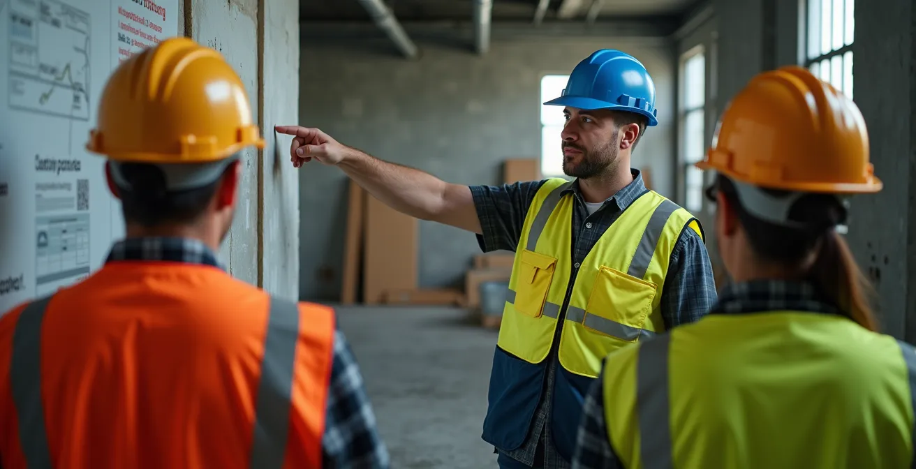 Tableau de suivi sécurité affiché sur un chantier avec indicateurs visuels