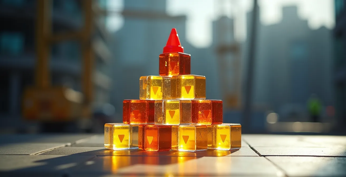 Visualisation de la pyramide de Bird montrant la réduction massive des incidents à la base grâce aux EPC