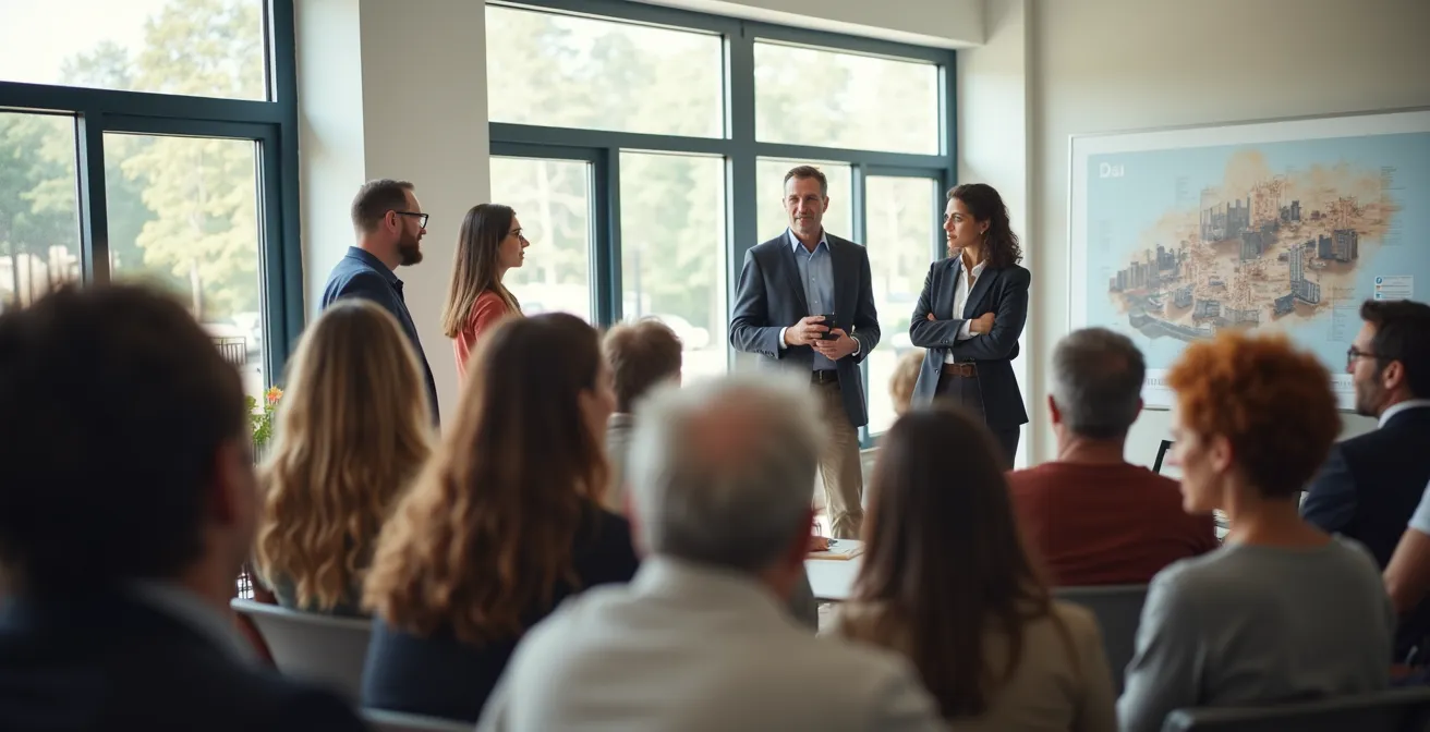 Réunion publique de présentation de chantier avec riverains et équipe projet