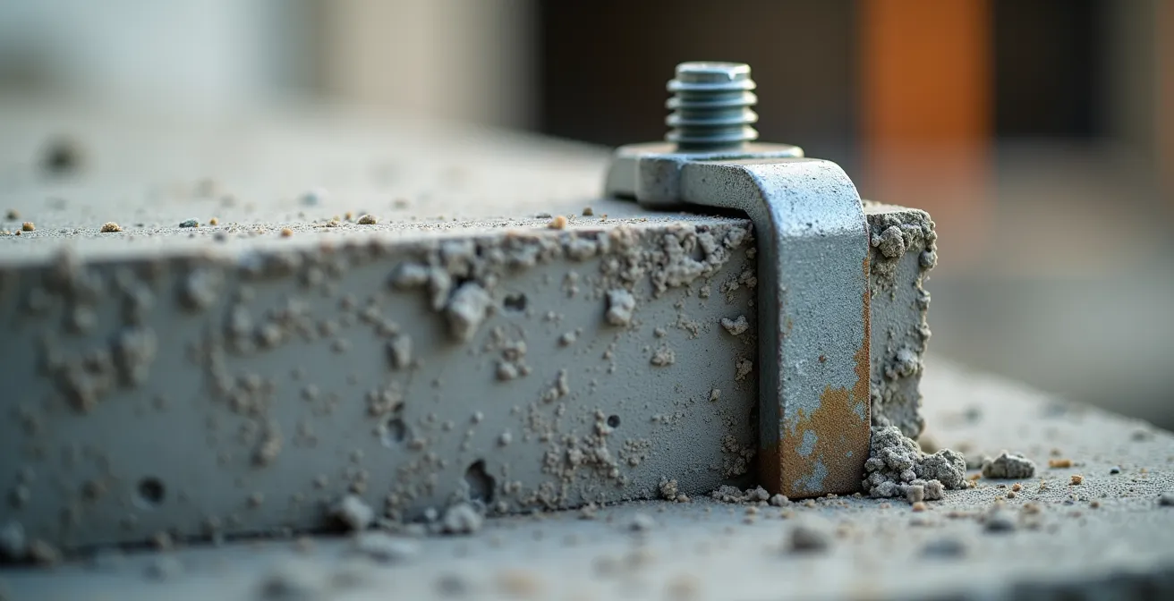 Test de charge manuel sur une pince dalle fixée sur bord de dalle béton