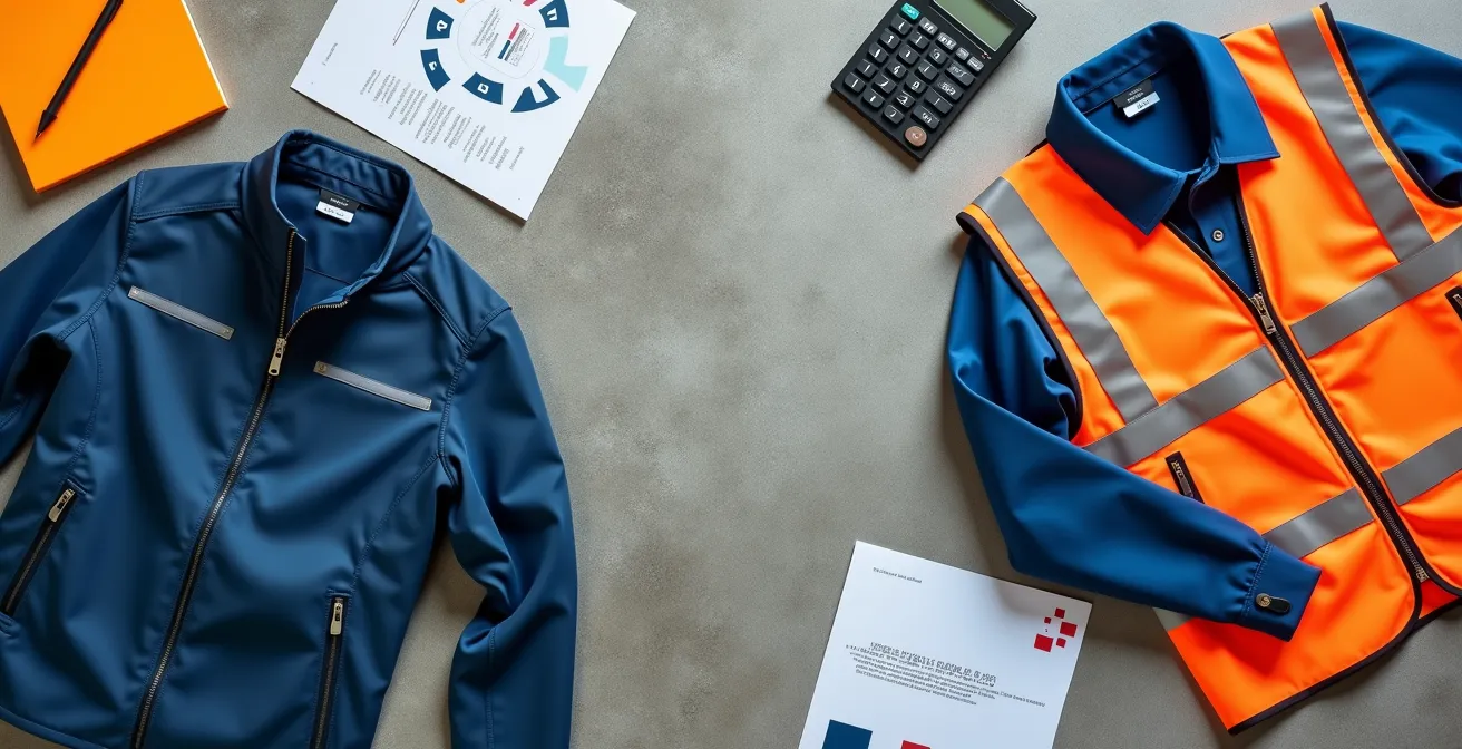 Vêtements professionnels avec marquage d'entreprise illustrant les critères de déductibilité fiscale