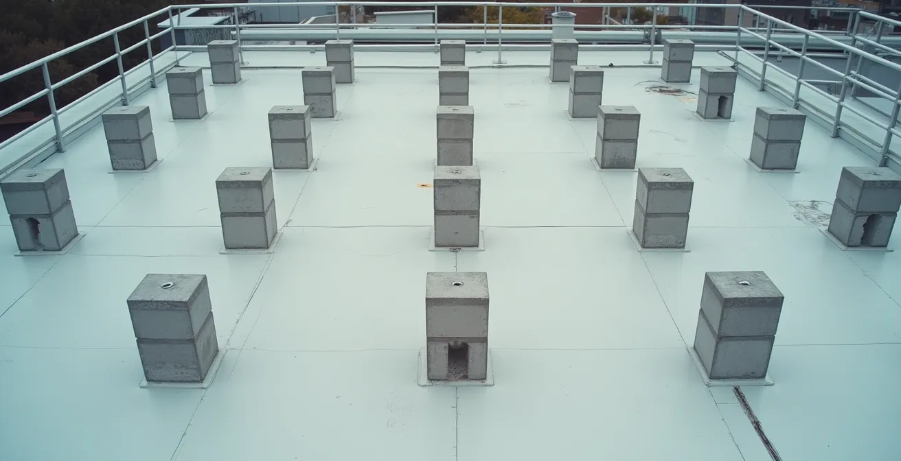 Vue aérienne montrant la répartition des forces sur plusieurs montants de garde-corps autoportant